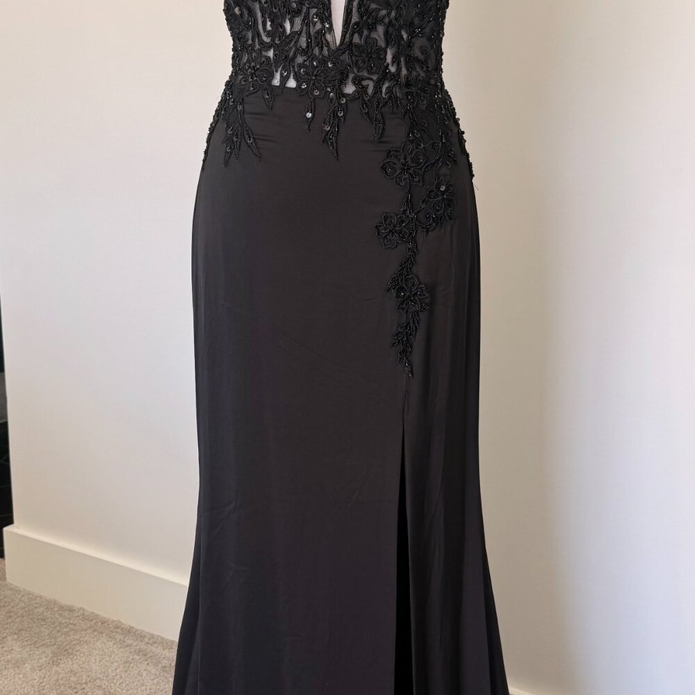 Jovani Black Embroidered Bodice Plunging Neck Prom Dress 23124 - Picture 3 of 8